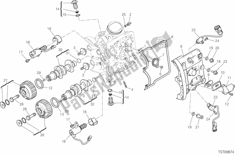 All parts for the Horizontal Head Timing System of the Ducati Multistrada 1260 S Pikes Peak USA 2020